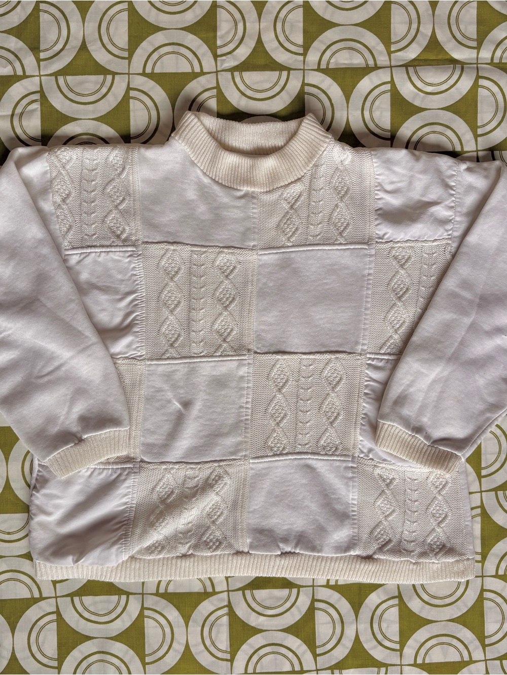 White Granny Square Patchwork Knit Sweater